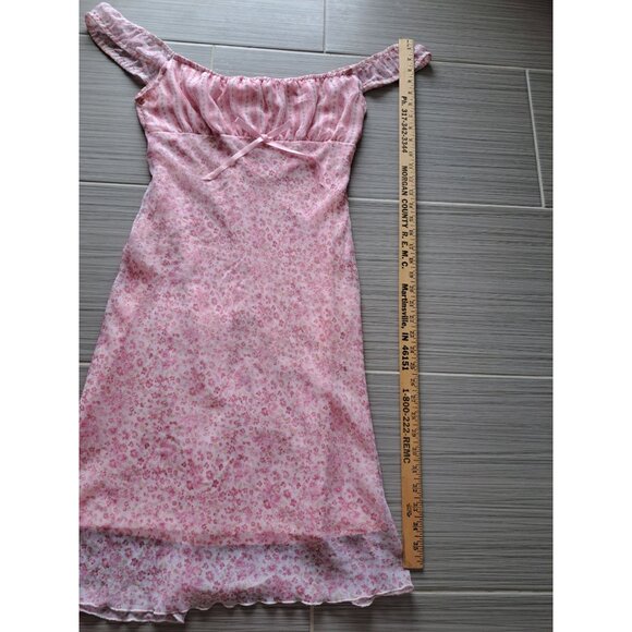 Vtg 90's Y2K Milkmaid Babydoll Floral Off-Shoulder Dress Bow 3/4 Hipnotix - Picture 7 of 9